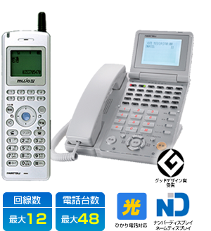 岩通　中古ビジネスホン（ビジネスフォン）プレコット、コードレス(ムージョ)　最大回線数：12　最大電話台数：36台
